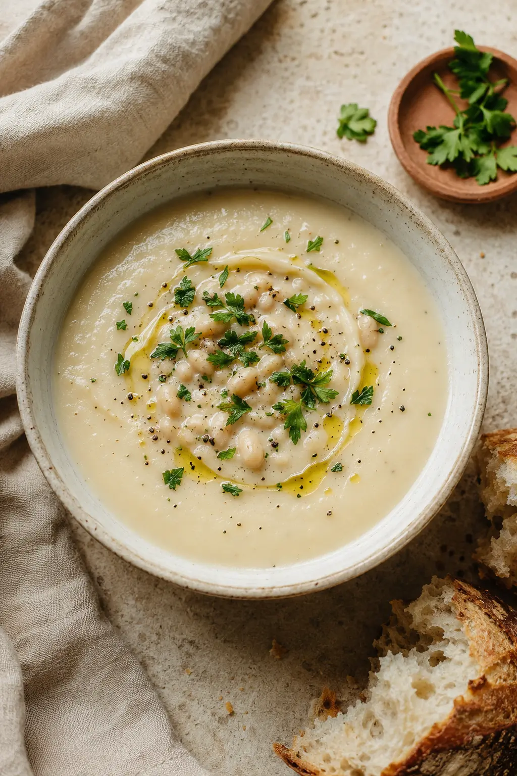 Creamy white bean and lemon soup